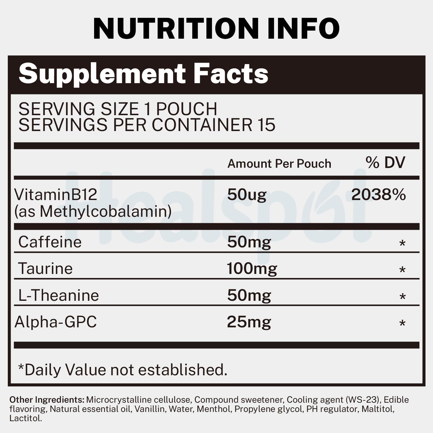 Healspot Nootropic Caffeine Pouches, Energy Pouches with 50mg Caffeine | Taurine | Vitamin B12 | Alpha-GPC | L-Theanine, Focus and Energy Supplements Variety Packs 5 Flavors - Maple Wellness Supplements