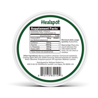 Healspot Nootropic Caffeine Pouches, Energy Pouches with 50mg Caffeine | Taurine | Vitamin B12 | Alpha-GPC | L-Theanine, Focus and Energy Supplements Variety Packs 5 Flavors - Maple Wellness Supplements