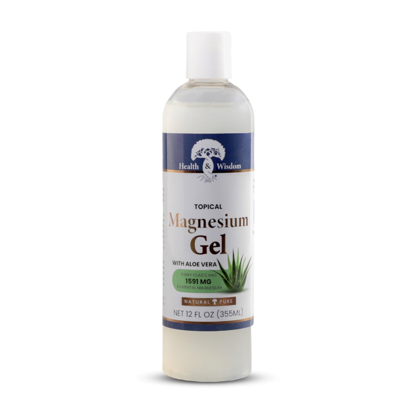 Health and Wisdom Pure Magnesium Gel with Seaweed Extract and Aloe Vera - Topical Muscle & Joint Relief- Natural and Pure Skin & Scalp Moisturizing - Enhanced Absorption - 12 Fl oz - Maple Wellness Supplements