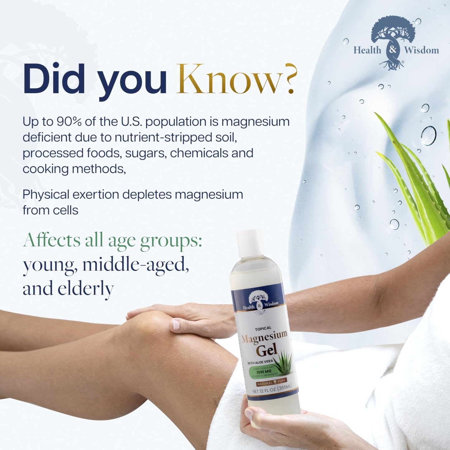 Health and Wisdom Pure Magnesium Gel with Seaweed Extract and Aloe Vera - Topical Muscle & Joint Relief- Natural and Pure Skin & Scalp Moisturizing - Enhanced Absorption - 12 Fl oz - Maple Wellness Supplements