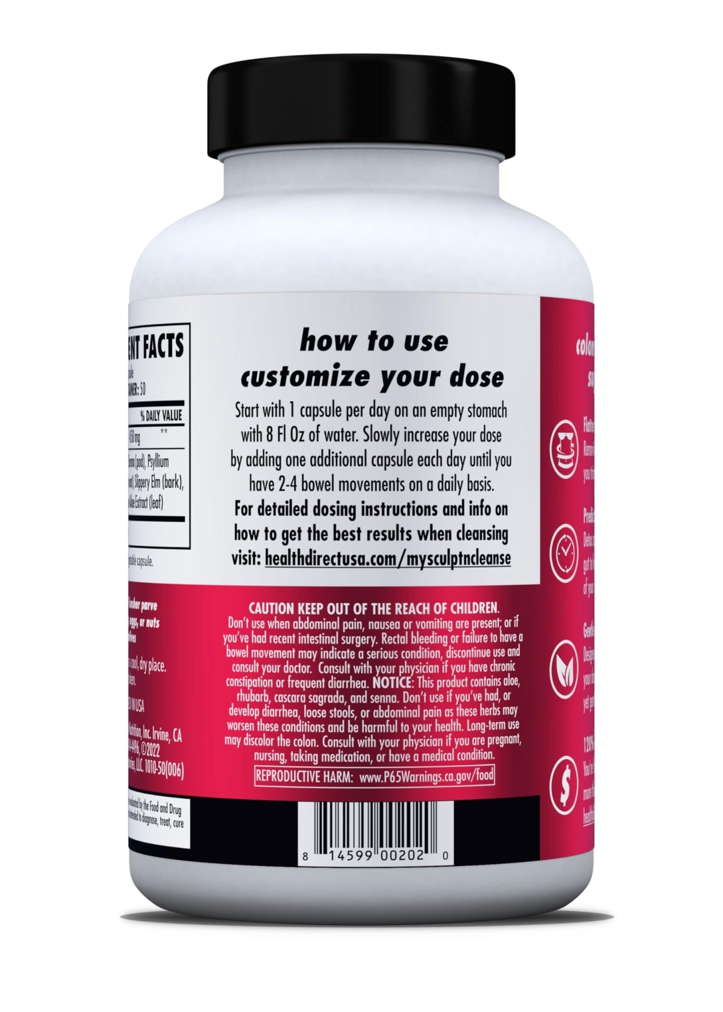 HEALTH DIRECT Sculpt n' Cleanse - Herbal Colon Cleanse for Digestive Health & Regularity - Natural Detox & Gut Flush Supplement - 50 Veggie Capsules - Maple Wellness Supplements