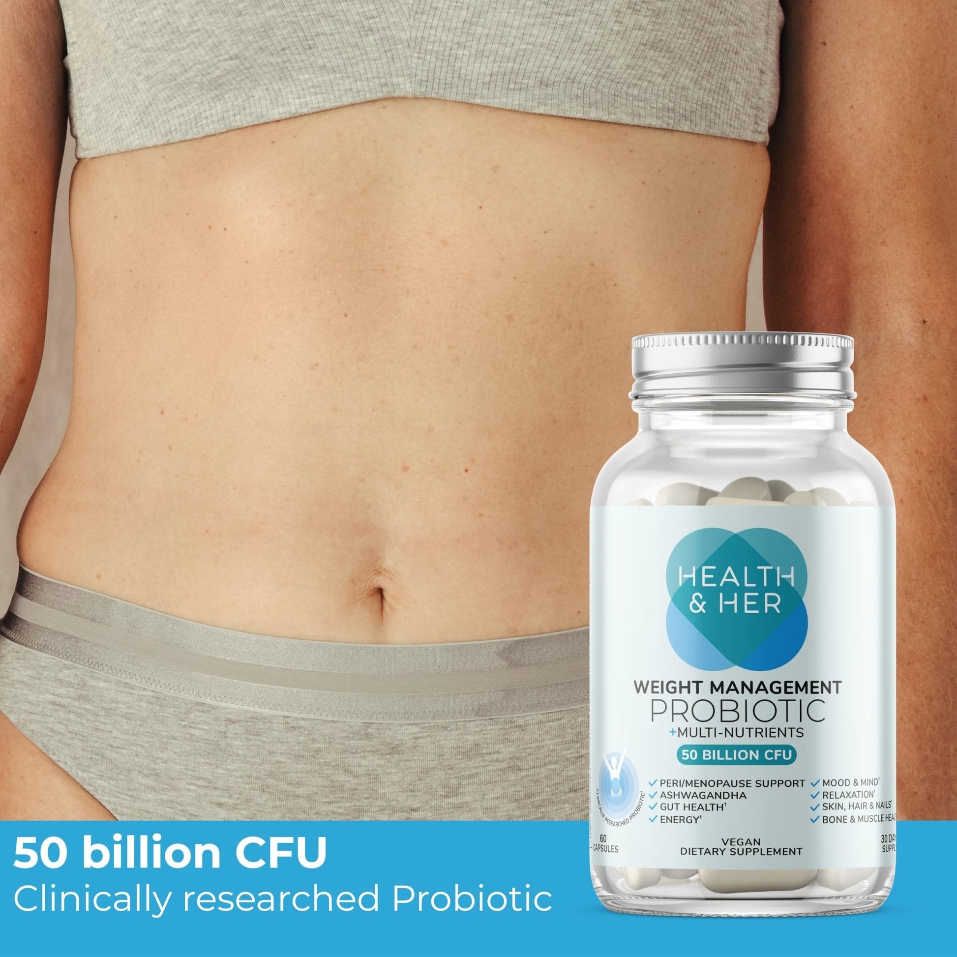 Health & Her Weight Management Probiotics for Women - Perimenopause & Menopause Supplement - Clinically Studied 50bn CFU Probiotics to Support Gut Health, Energy, Mood & Mind, Vegan (60 ct - 1 Month) - Maple Wellness Supplements