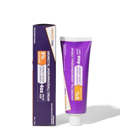 HEALTH ONE Lidocaine 5% Cream Maximum Strength Topical Anorectal Numbing Cream – 4 oz CRC Tube - Maple Wellness Supplements