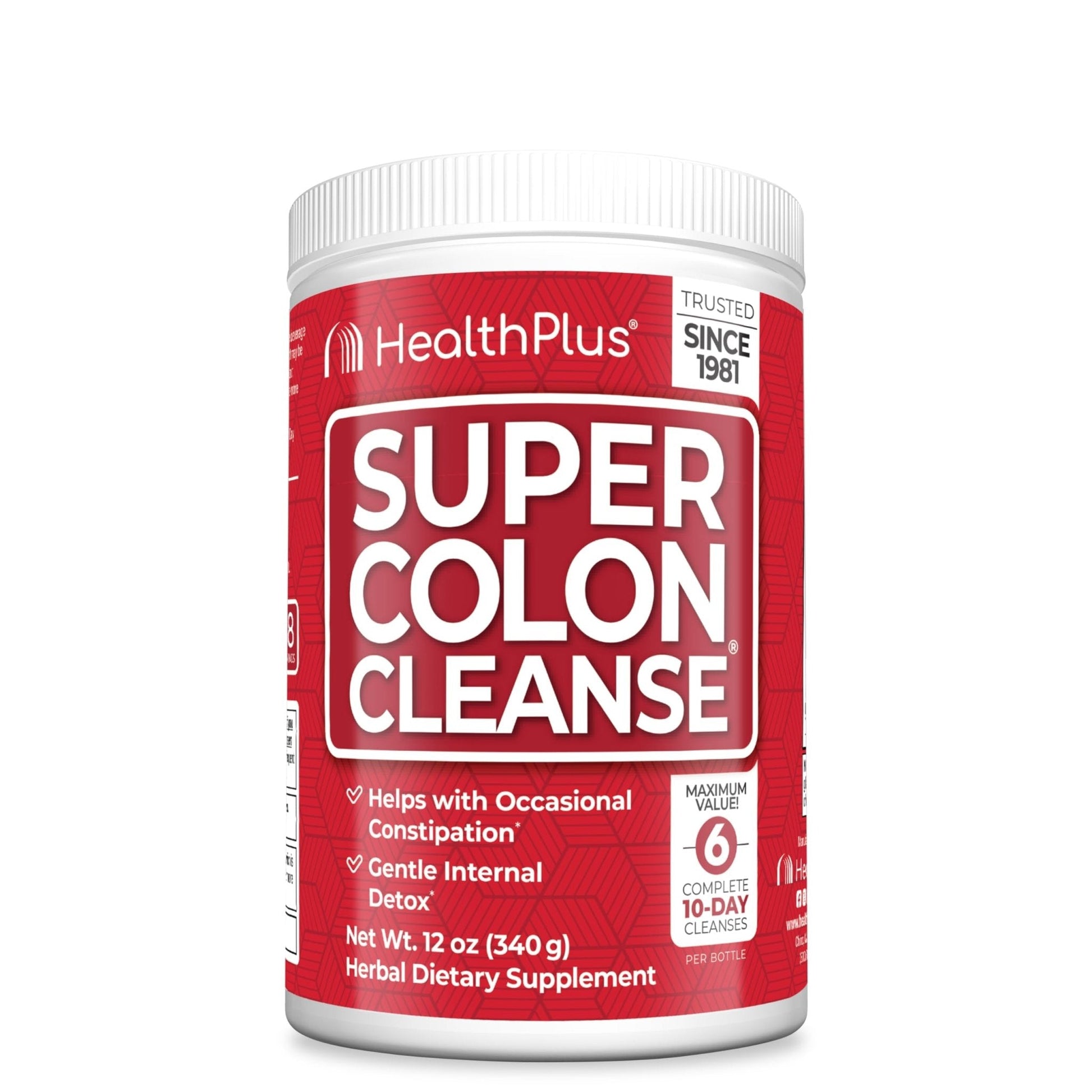Health Plus Super Colon Cleanse, 12 oz Powder, 68 Servings - Natural Detox, Digestive Constipation Relief, Gentle Gut Cleanse with Psyllium Husk & Senna Leaf - Maple Wellness Supplements