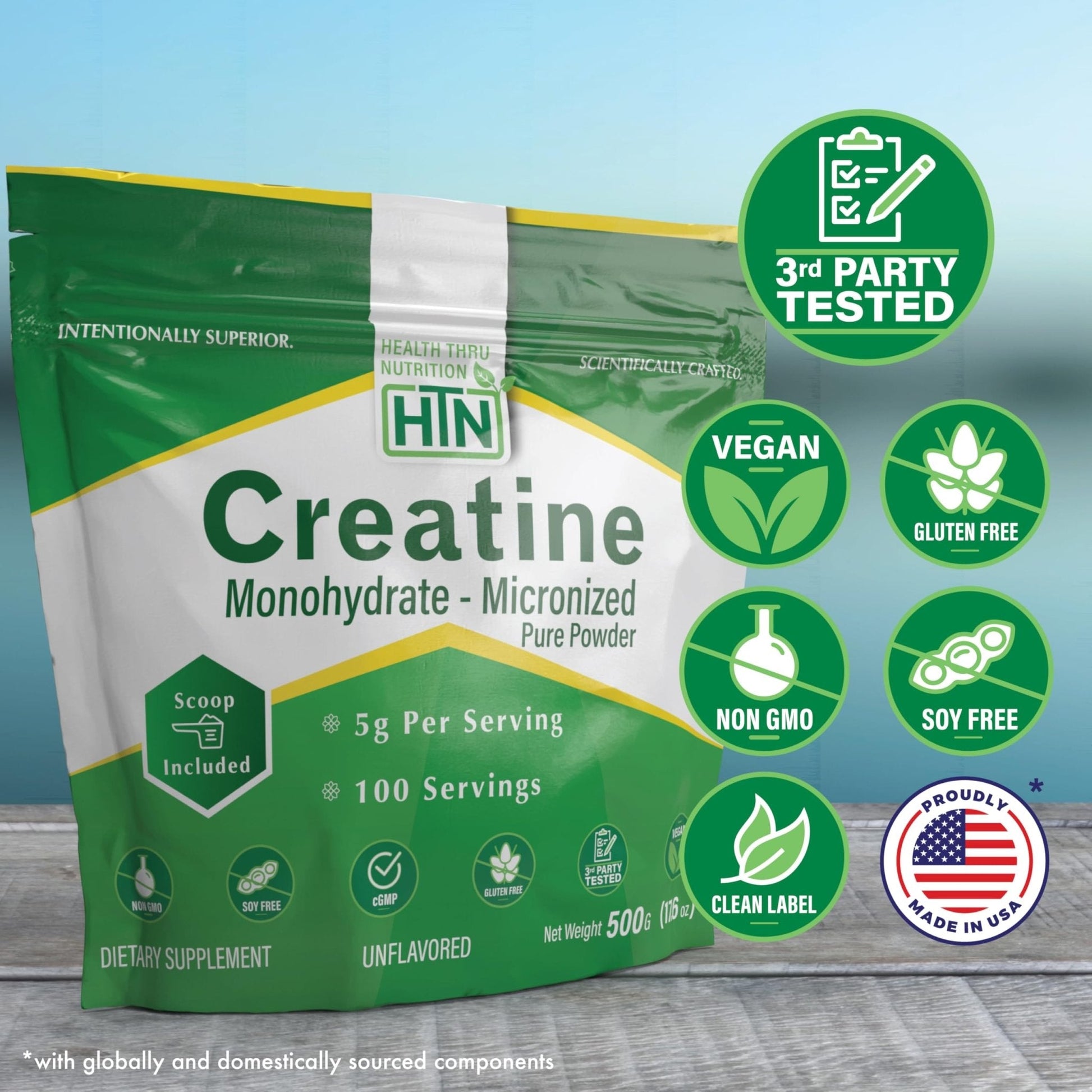 Health Thru Nutrition Creatine Monohydrate Micronized Powder – 500g Pure Unflavored – 5g Per Scoop – Workout Support, Muscle Fuel and Recovery Bulk Supplement | Non-GMO, Vegan - Maple Wellness Supplements