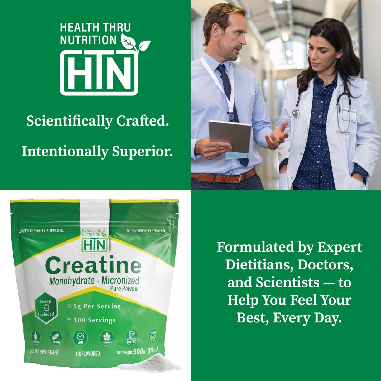 Health Thru Nutrition Creatine Monohydrate Micronized Powder – 500g Pure Unflavored – 5g Per Scoop – Workout Support, Muscle Fuel and Recovery Bulk Supplement | Non-GMO, Vegan - Maple Wellness Supplements