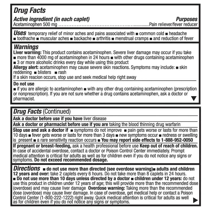 HealthA2Z® Extra Strength Pain Relief | Acetaminophen 500mg | Contains No Aspirin | Fever Reducer | Pain Reliever (500 Count (Pack of 1)) - Maple Wellness Supplements