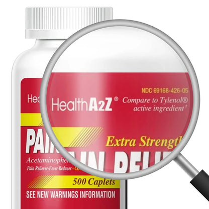 HealthA2Z® Extra Strength Pain Relief | Acetaminophen 500mg | Contains No Aspirin | Fever Reducer | Pain Reliever (500 Count (Pack of 1)) - Maple Wellness Supplements