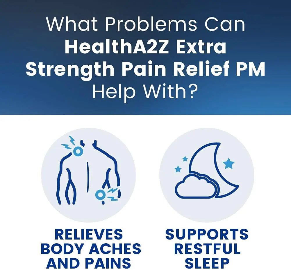 HealthA2Z® Extra Strength Pain Relief PM| Acetaminophen 500mg | Diphenhydramine 25mg | Pain Reliever & Nighttime Sleep Aid | (365 Count (Pack of 1)) - Maple Wellness Supplements