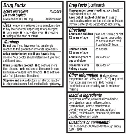 HealthA2Z Fexofenadine Hydrochloride 180mg, Antihistamine for Allergy Relief, 24-Hour Antihistamine for Allergy Relief (120 Count (Pack of 1)) - Maple Wellness Supplements