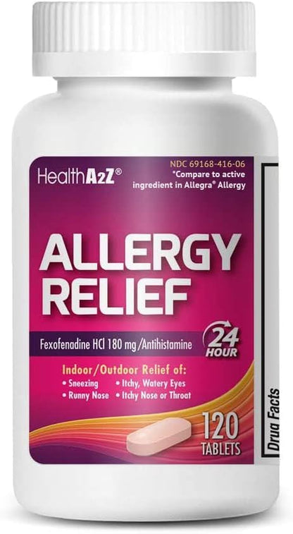 HealthA2Z Fexofenadine Hydrochloride 180mg, Antihistamine for Allergy Relief, 24-Hour Antihistamine for Allergy Relief (120 Count (Pack of 1)) - Maple Wellness Supplements