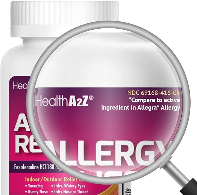 HealthA2Z Fexofenadine Hydrochloride 180mg, Antihistamine for Allergy Relief, 24-Hour Antihistamine for Allergy Relief (120 Count (Pack of 1)) - Maple Wellness Supplements