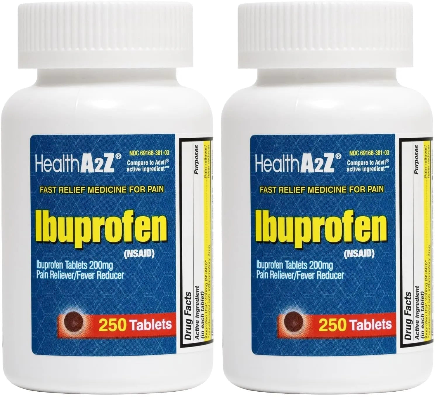 HealthA2Z® Ibuprofen 200mg | Pain Relief | Body Aches | Headache | Arthritis | Cramps | Back Pain | Fever Reducer… (250 Count) (Pack of 2) - Maple Wellness Supplements