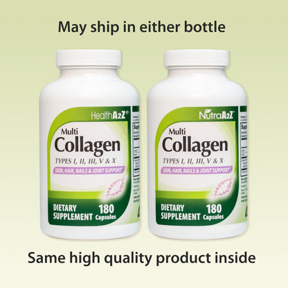 HealthA2Z Multi Collagen pills 1735mg -180 collagen capsules (60 servings) - Types I, II, III, V & X for Healthy Skin, Hair, Nails & Joint Support - Maple Wellness Supplements