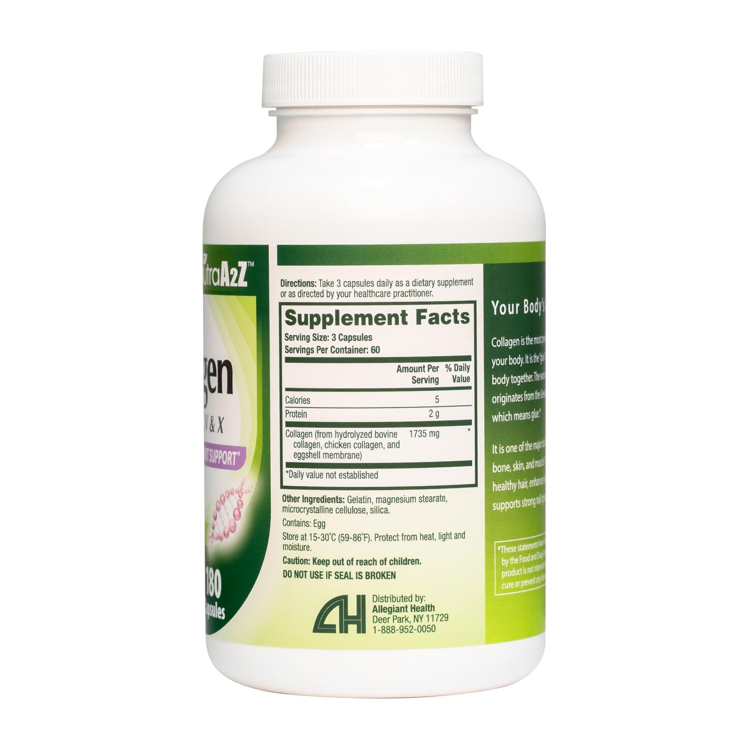 HealthA2Z Multi Collagen pills 1735mg -180 collagen capsules (60 servings) - Types I, II, III, V & X for Healthy Skin, Hair, Nails & Joint Support - Maple Wellness Supplements