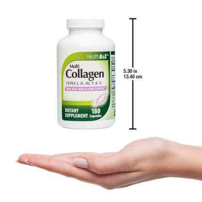 HealthA2Z Multi Collagen pills 1735mg -180 collagen capsules (60 servings) - Types I, II, III, V & X for Healthy Skin, Hair, Nails & Joint Support - Maple Wellness Supplements