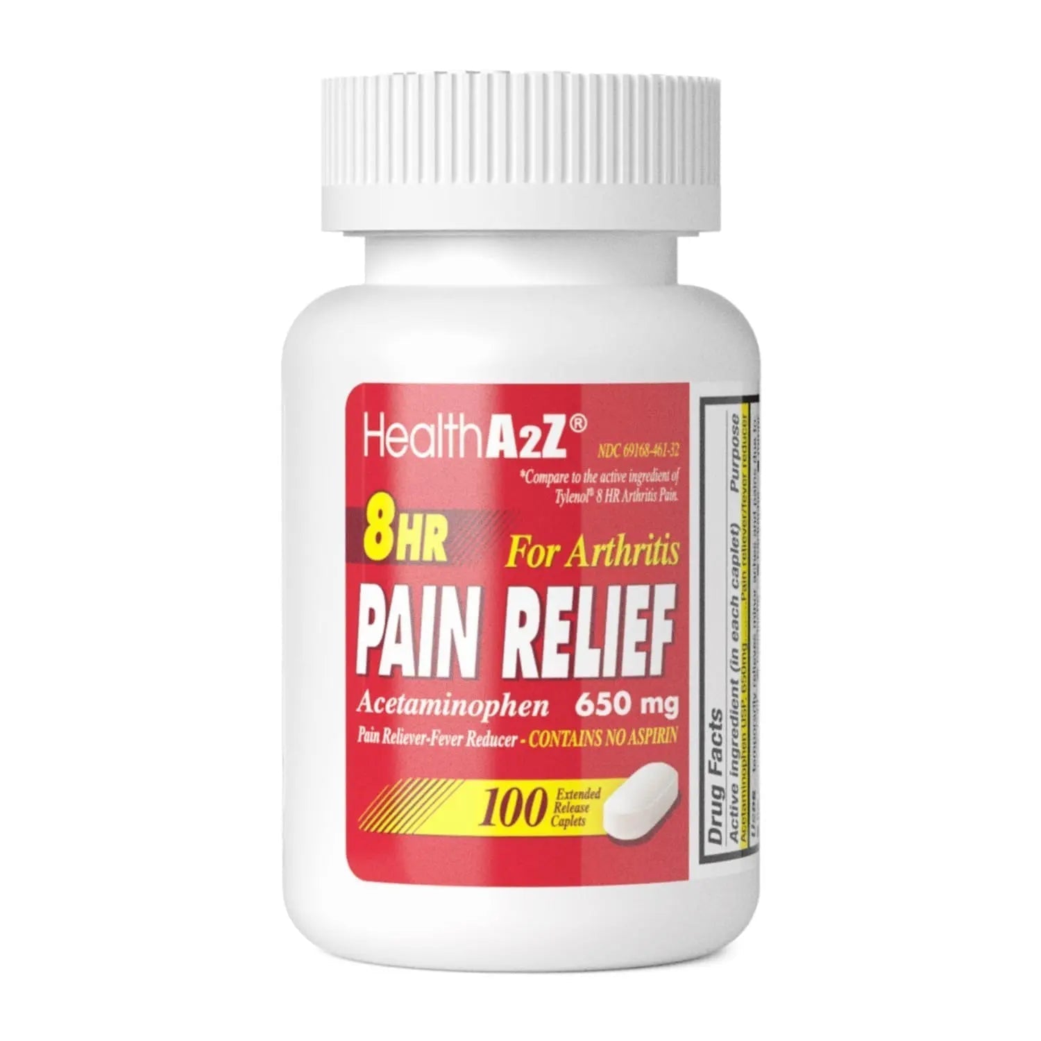 HealthA2Z® Pain Relief Extended Release | Acetaminophen 650mg | 8 Hours | Arthiritis Pain | Pain Reliever - Fever Reducer | Contains no Aspirin (100 Count) - Maple Wellness Supplements