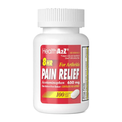 HealthA2Z® Pain Relief Extended Release | Acetaminophen 650mg | 8 Hours | Arthiritis Pain | Pain Reliever - Fever Reducer | Contains no Aspirin (100 Count) - Maple Wellness Supplements