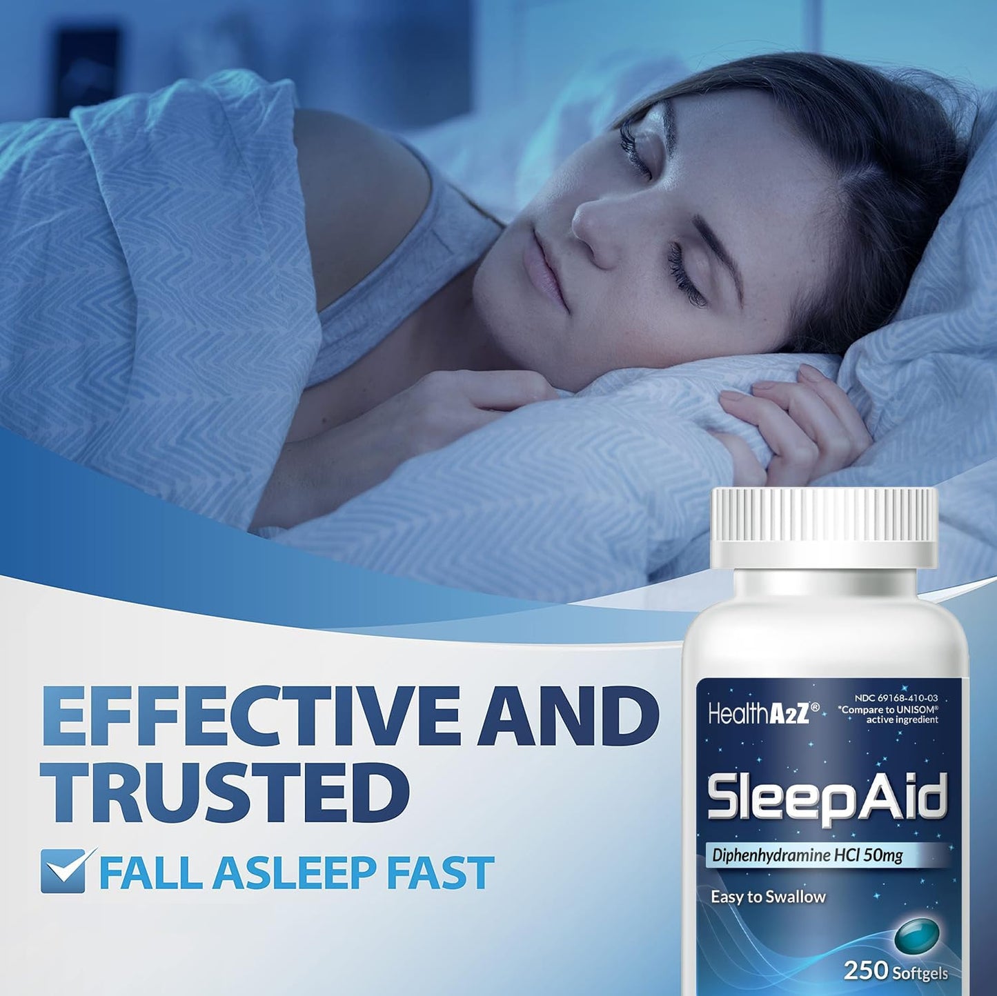 HealthA2Z Sleep Aid, Diphenhydramine Softgels, 50mg, Supports Deeper, Restful Sleeping (250 Counts) - Maple Wellness Supplements