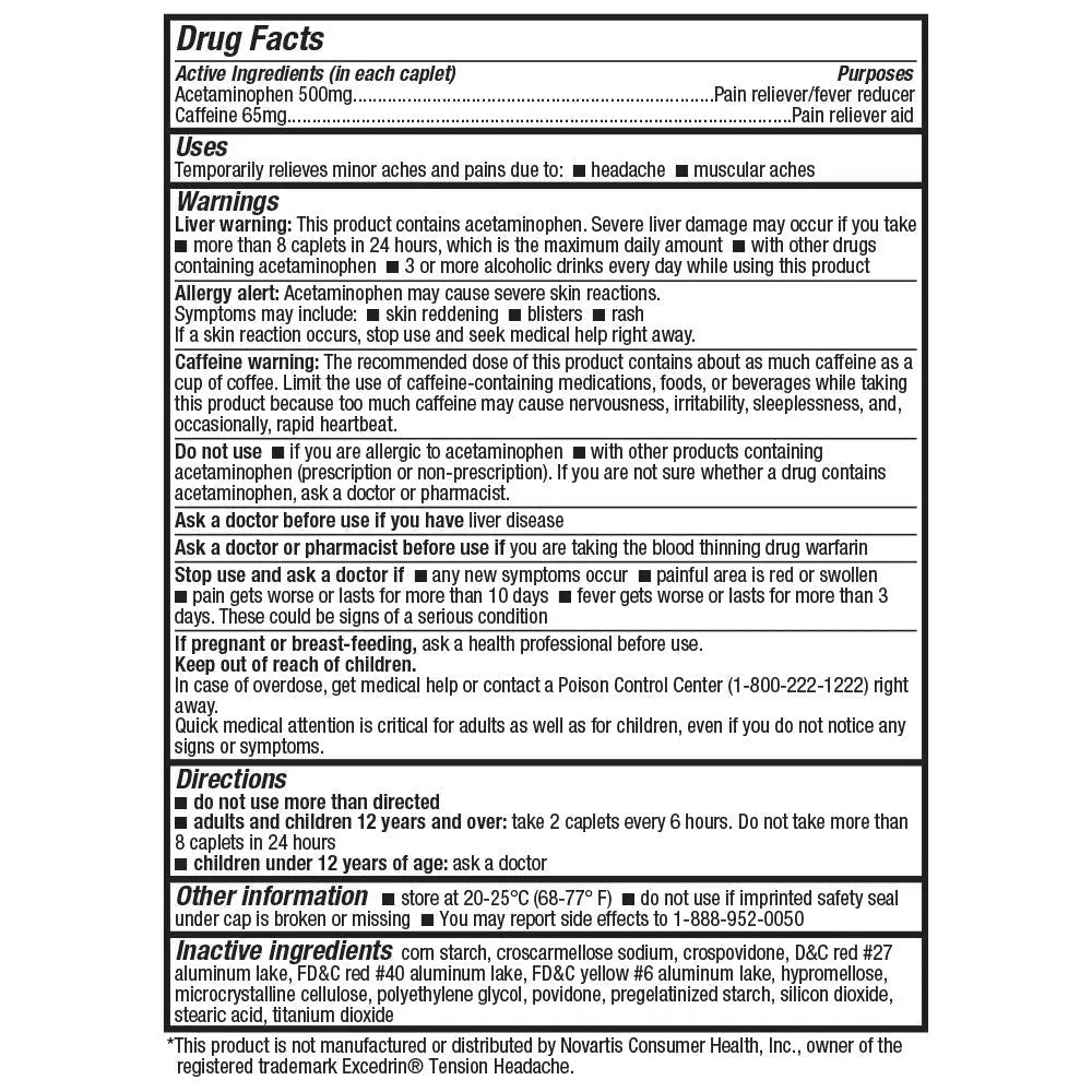 HealthA2Z® Tension Headache Relief | Acetaminophen 500mg | Caffeine 65mg | Pain Reliever Aid | Aspirin Free (200 caplets (Pack of 1)) - Maple Wellness Supplements