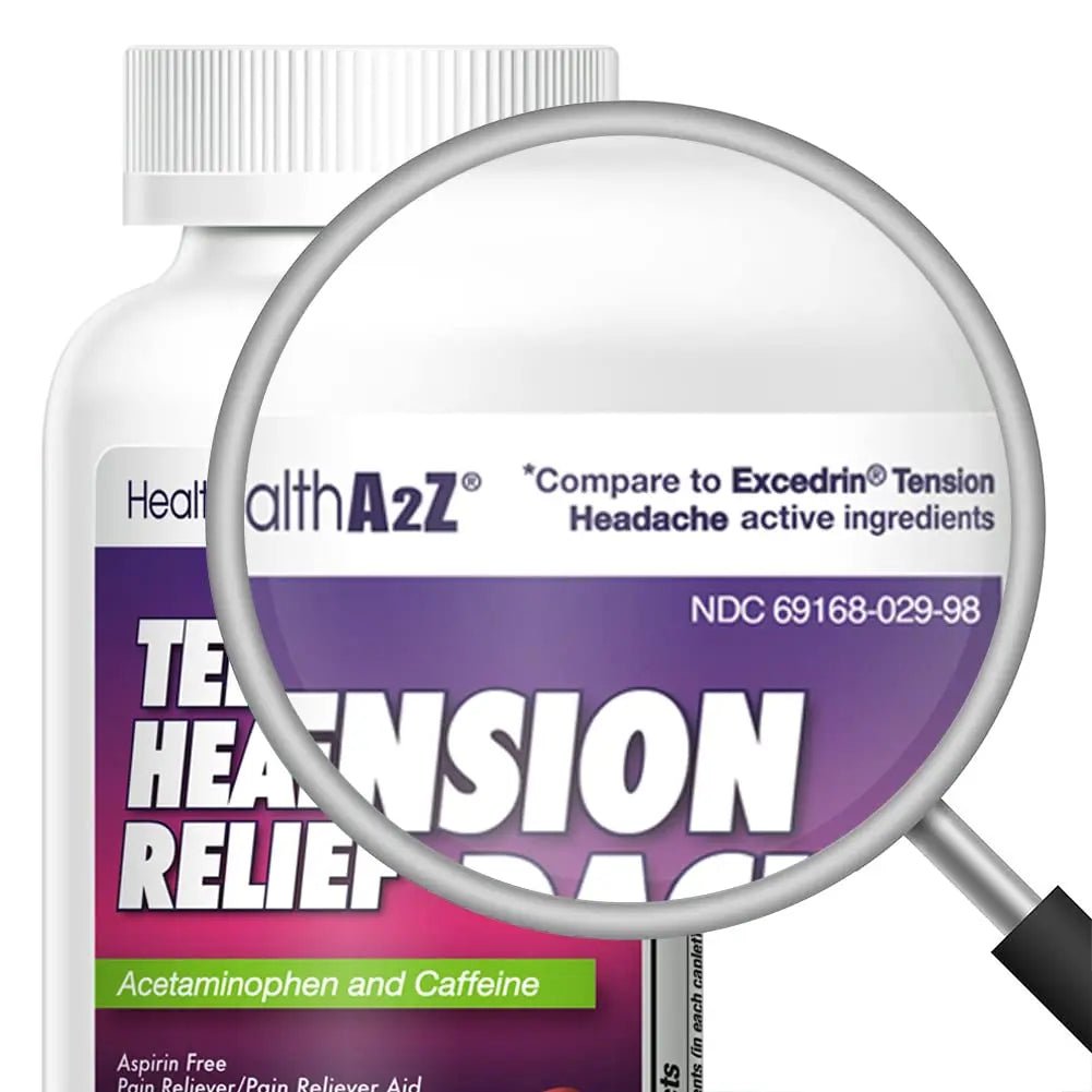 HealthA2Z® Tension Headache Relief | Acetaminophen 500mg | Caffeine 65mg | Pain Reliever Aid | Aspirin Free (200 caplets (Pack of 1)) - Maple Wellness Supplements