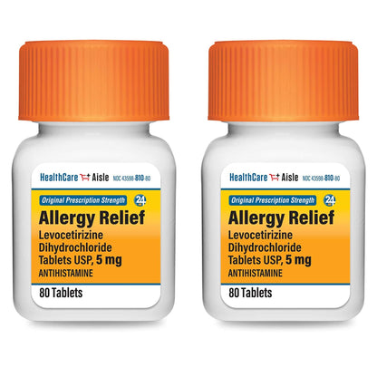 HealthCareAisle Allergy Relief - Levocetirizine Dihydrochloride Tablets USP, 5 mg, 160 Tablets, Original Prescription Strength Allergy Medication, 24-Hour Relief, 80 Count (Pack of 2) - Maple Wellness Supplements