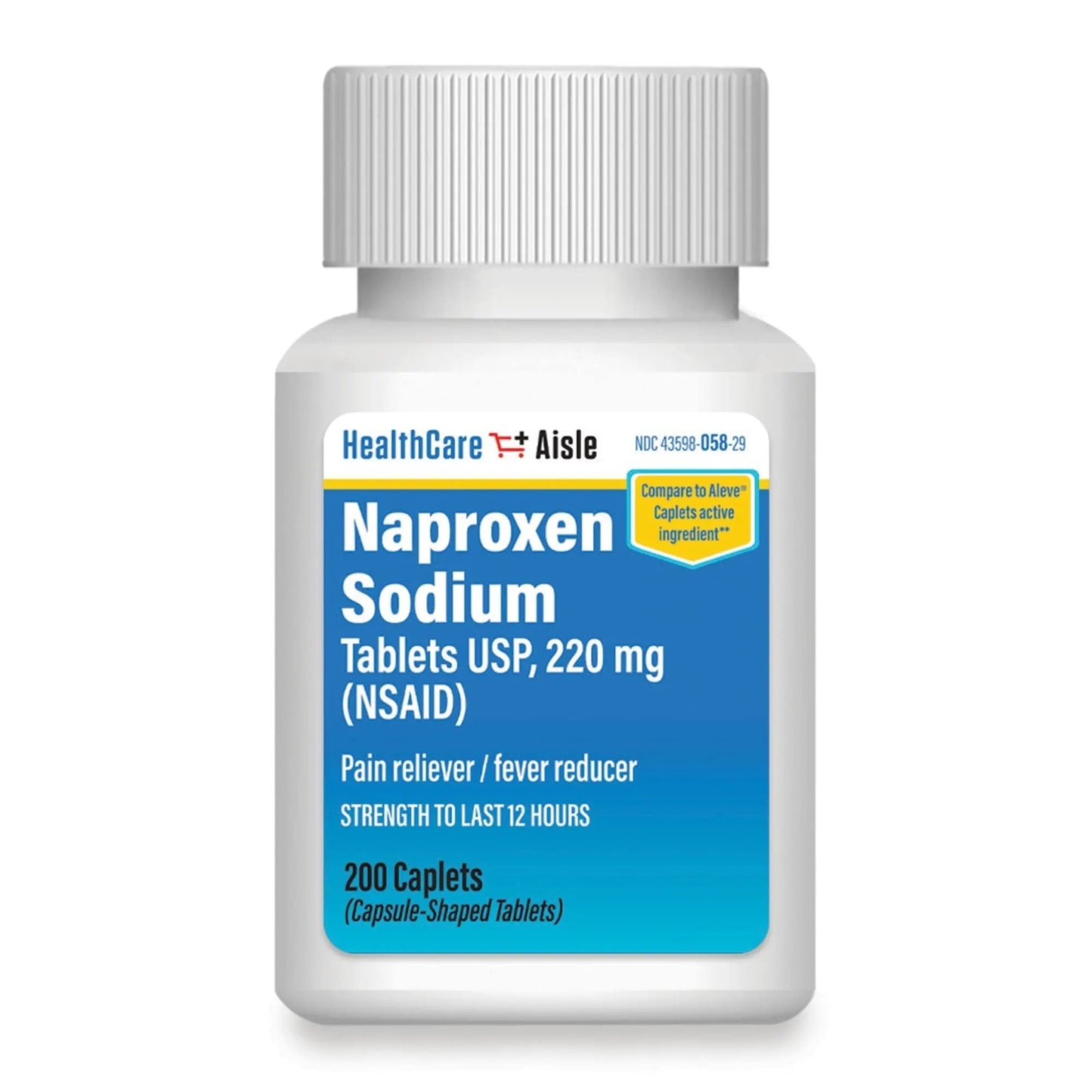 HealthCareAisle Naproxen Sodium, 220 mg - 200 caplets - Pain Reliever and Fever Reducer, Up to 12 Hours of Relief - Maple Wellness Supplements