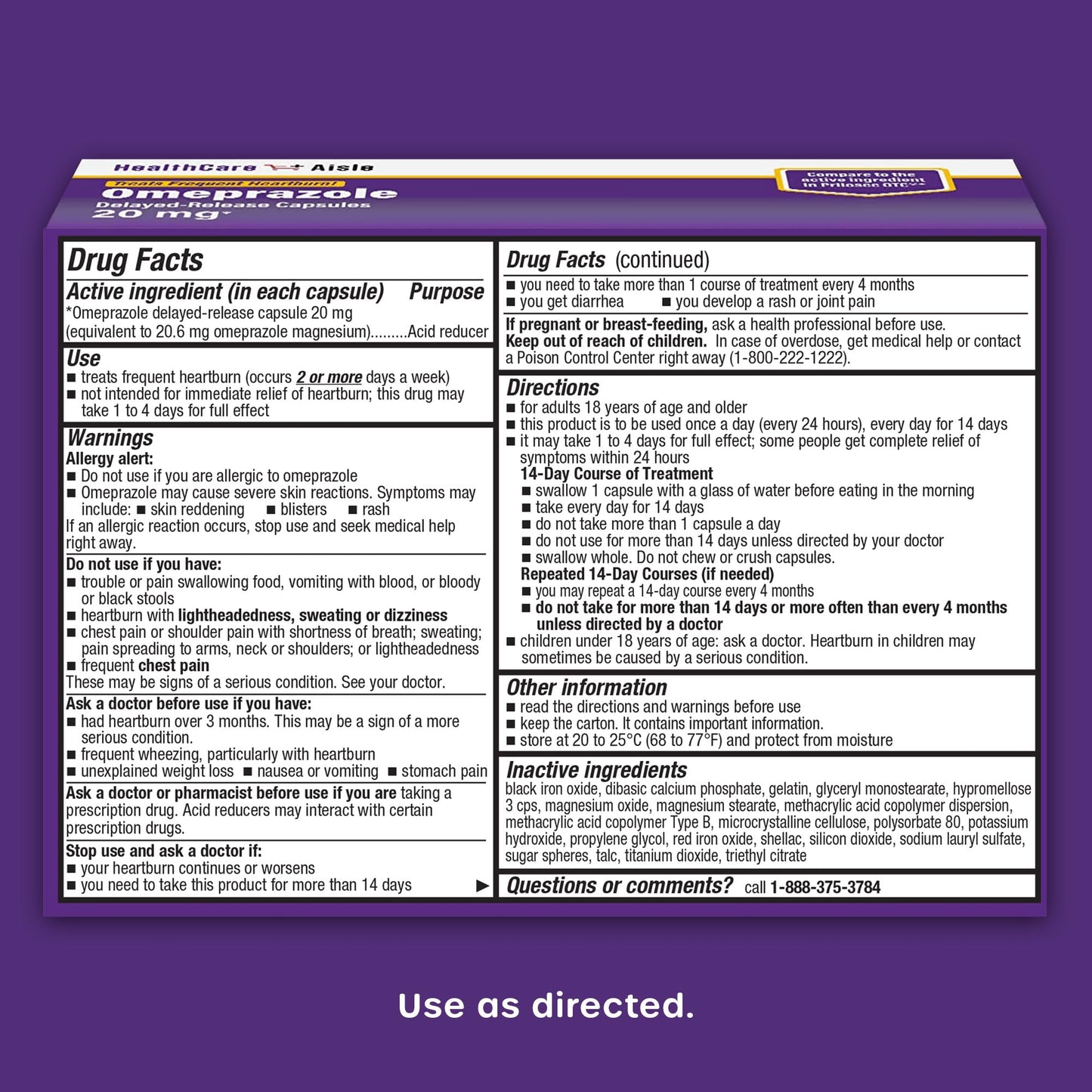 HealthCareAisle Omeprazole 20 mg, 42 Delayed-Release Capsules - Acid Reducer, Treats Frequent Heartburn, 42 Count (Pack of 1) - Maple Wellness Supplements