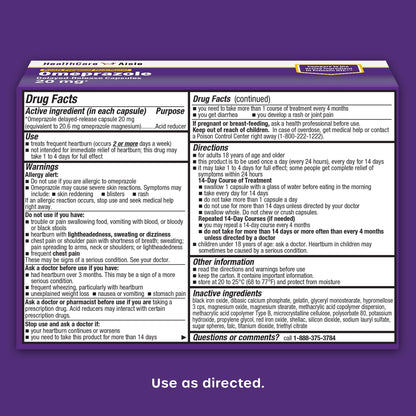 HealthCareAisle Omeprazole 20 mg, 42 Delayed-Release Capsules - Acid Reducer, Treats Frequent Heartburn, 42 Count (Pack of 1) - Maple Wellness Supplements