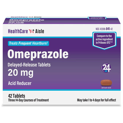 HealthCareAisle Omeprazole 20 mg - 42 Delayed-Release Tablets - Acid Reducer, Treats Frequent Heartburn - Maple Wellness Supplements
