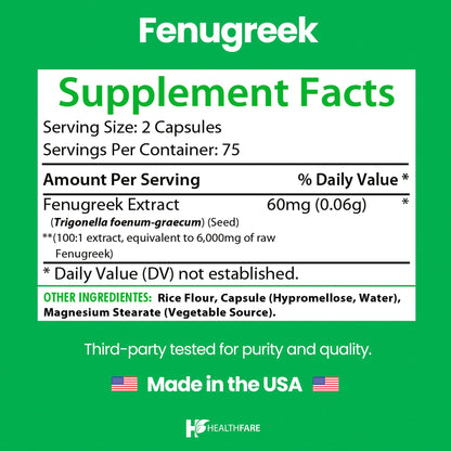 Healthfare Fenugreek Seed Extract 6000mg | 150 Vegan Capsules | Concentrated Herbal Supplement | Non-GMO, Gluten-Free | Made in USA - Maple Wellness Supplements