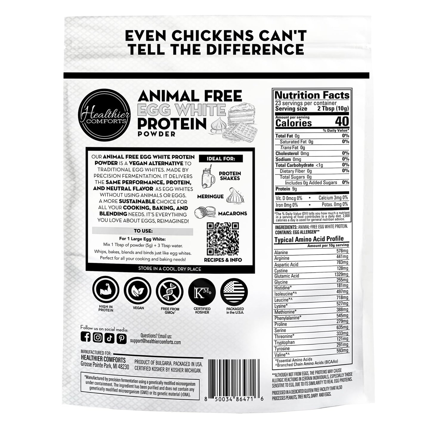 Healthier Comforts Animal-Free Egg White Protein Powder | Make Vegan Egg Omelets, Angel Food Cake, Meringue, Protein Shakes | Whips and Binds Just Like Traditional Egg Whites (8 oz) - Maple Wellness Supplements