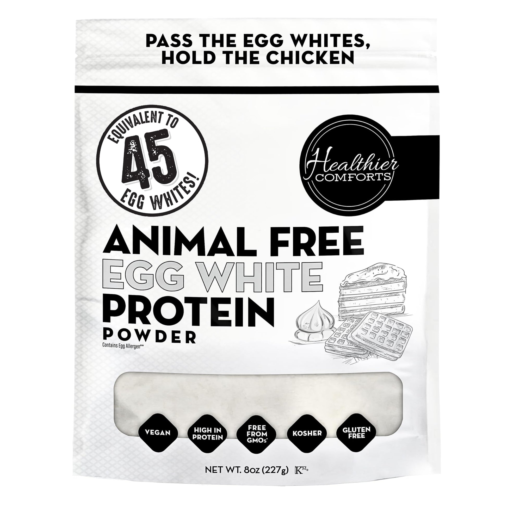 Healthier Comforts Animal-Free Egg White Protein Powder | Make Vegan Egg Omelets, Angel Food Cake, Meringue, Protein Shakes | Whips and Binds Just Like Traditional Egg Whites (8 oz) - Maple Wellness Supplements