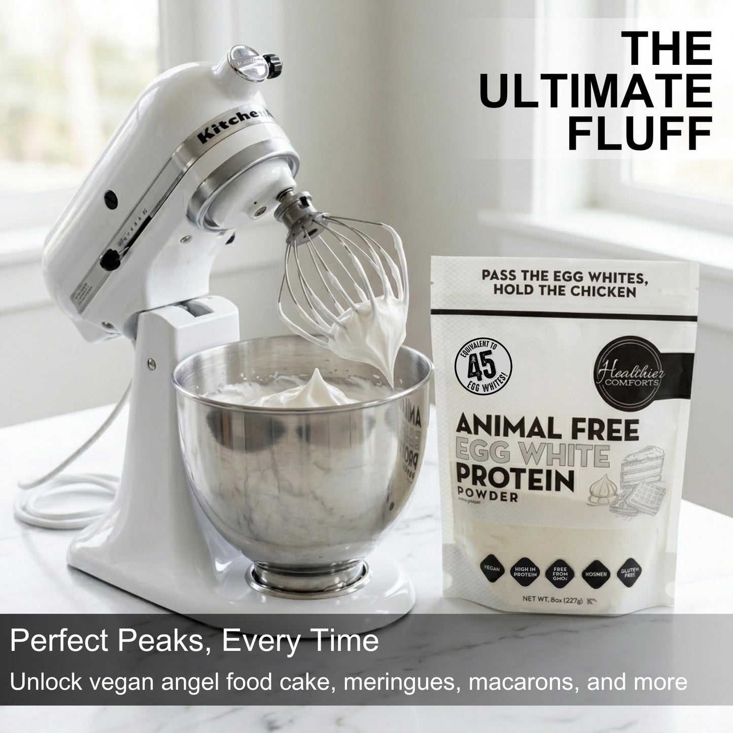 Healthier Comforts Animal-Free Egg White Protein Powder | Make Vegan Egg Omelets, Angel Food Cake, Meringue, Protein Shakes | Whips and Binds Just Like Traditional Egg Whites (8 oz) - Maple Wellness Supplements
