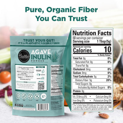 Healthier Comforts Organic Inulin Powder (12 oz) from Blue Agave | Soluble Prebiotic Fiber, Gentle on Digestion, Non-GMO | Perfect for Coffee, Baking & Cooking - Maple Wellness Supplements