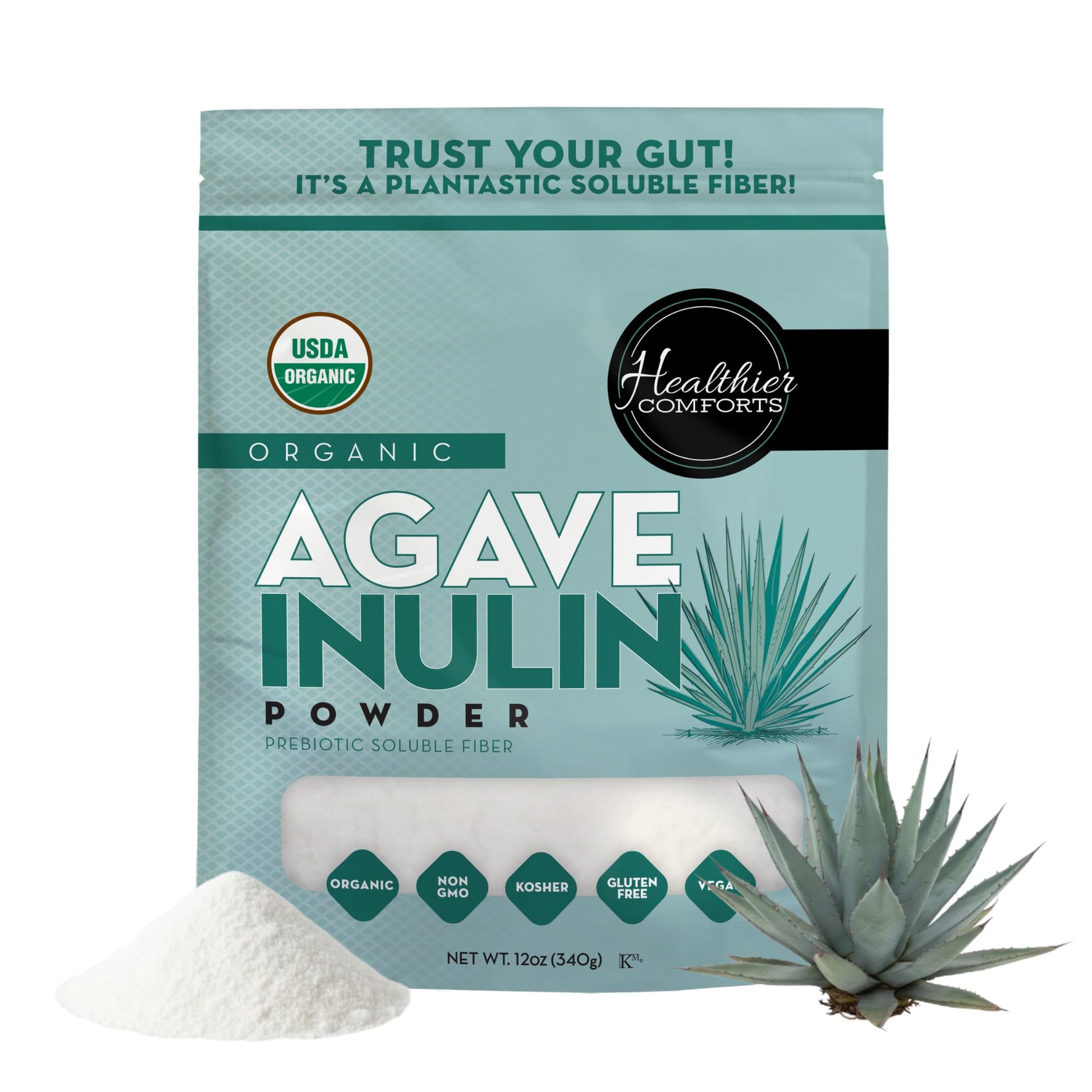 Healthier Comforts Organic Inulin Powder (12 oz) from Blue Agave | Soluble Prebiotic Fiber, Gentle on Digestion, Non-GMO | Perfect for Coffee, Baking & Cooking - Maple Wellness Supplements