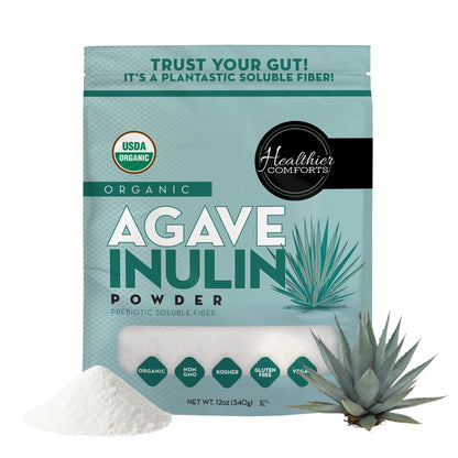 Healthier Comforts Organic Inulin Powder (12 oz) from Blue Agave | Soluble Prebiotic Fiber, Gentle on Digestion, Non-GMO | Perfect for Coffee, Baking & Cooking - Maple Wellness Supplements