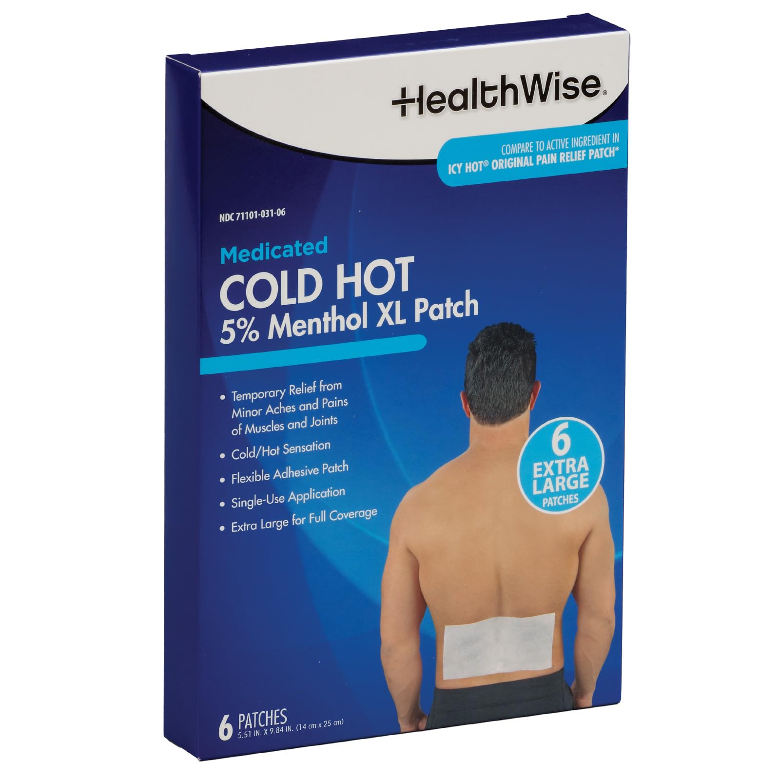 HealthWise Cold Hot Medicated Menthol XL Patch | 5% Menthol | Back and Large Areas | 5.51” x 9.84” | 6-Count | Paraben-Free | Soothes Minor Aches and Pains | Super-Size Relief - Maple Wellness Supplements