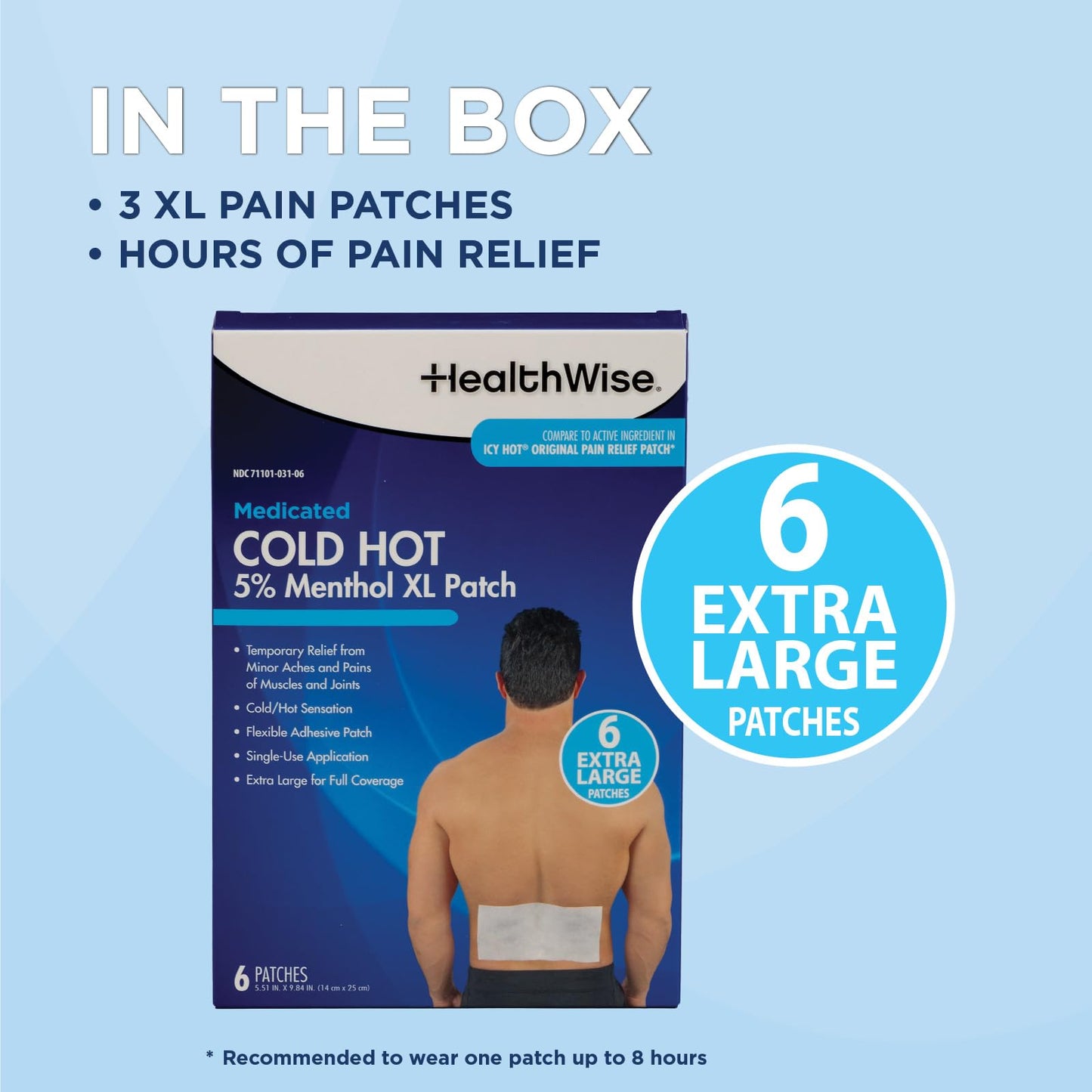 HealthWise Cold Hot Medicated Menthol XL Patch | 5% Menthol | Back and Large Areas | 5.51” x 9.84” | 6-Count | Paraben-Free | Soothes Minor Aches and Pains | Super-Size Relief - Maple Wellness Supplements