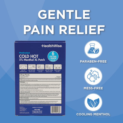 HealthWise Cold Hot Medicated Menthol XL Patch | 5% Menthol | Back and Large Areas | 5.51” x 9.84” | 6-Count | Paraben-Free | Soothes Minor Aches and Pains | Super-Size Relief - Maple Wellness Supplements