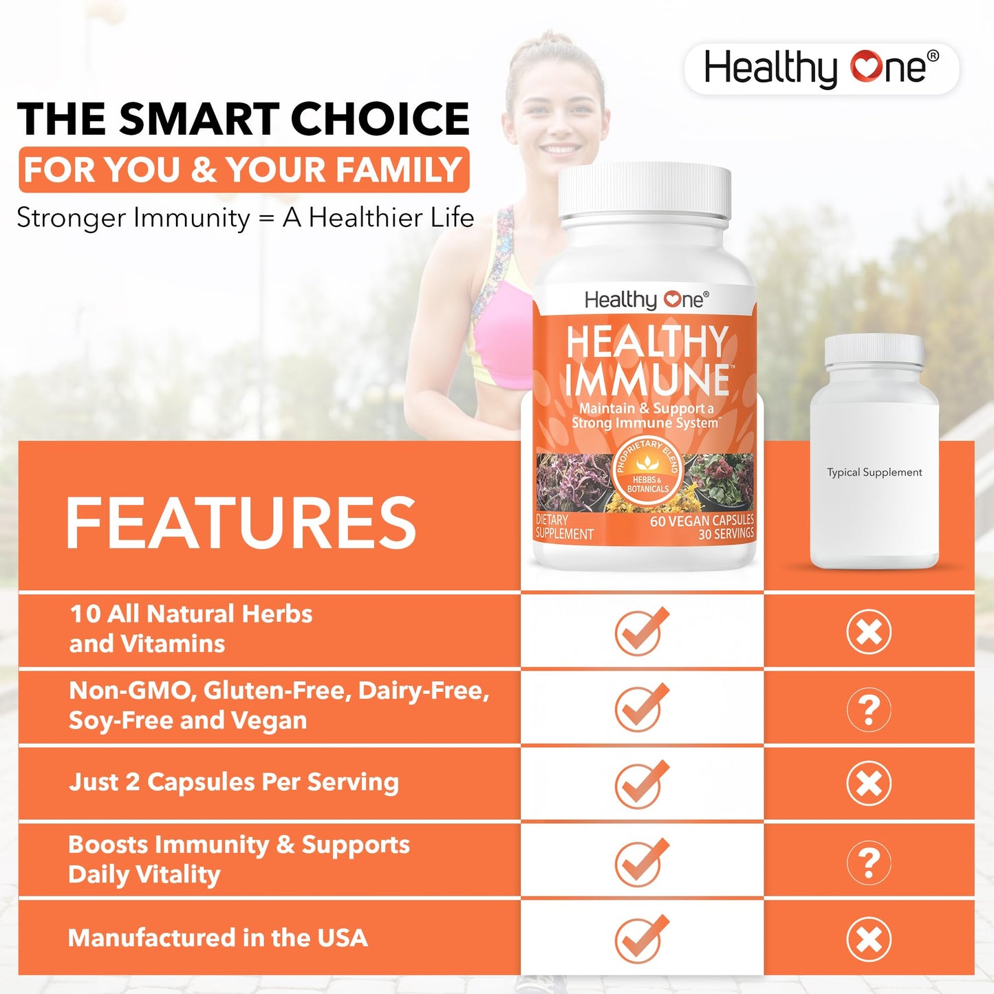 Healthy Immune - 10 in 1 Formula - Cold & Flu Virus - Sick & Illness - Covid - Elderberry - Echinacea - Vitamin C - Zinc - Garlic - Reishi - Andrographis - Astragulus - Antioxidants - Immunity - 120ct - Maple Wellness Supplements