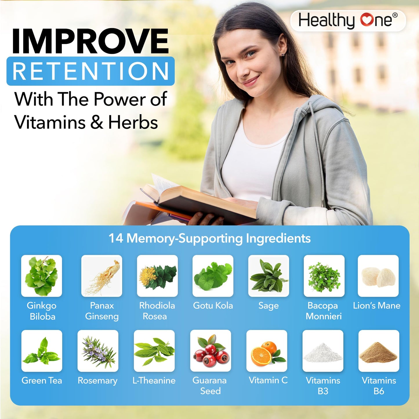 Healthy Mind - Safe for Teens - Brain Fog - Cognitive Function - Concentration - Focus - Neural Optimization - Mood - Ginkgo Biloba - Ginseng - Rhodiola - Bacopa - Gotu Kola - Green Tea - 60 Count - Maple Wellness Supplements