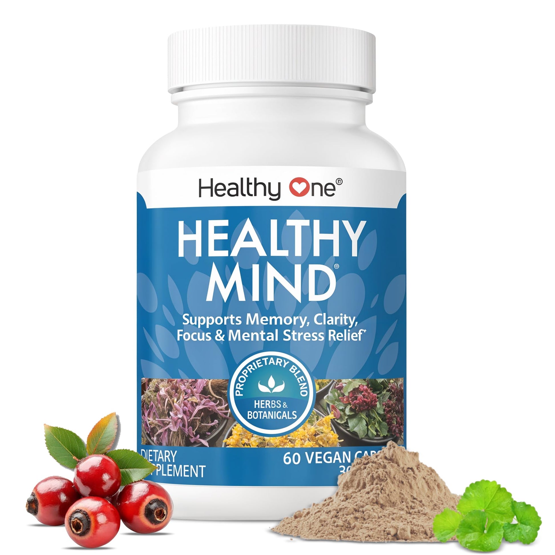 Healthy Mind - Safe for Teens - Brain Fog - Cognitive Function - Concentration - Focus - Neural Optimization - Mood - Ginkgo Biloba - Ginseng - Rhodiola - Bacopa - Gotu Kola - Green Tea - 60 Count - Maple Wellness Supplements