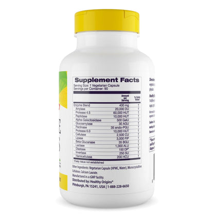 Healthy Origins Digestive Enzymes, 90 Veggie Capsules - Broad Spectrum, Multi-Enzyme Blend with Protease, Amylase & Lipase - Supports GI Comfort, - Maple Wellness Supplements