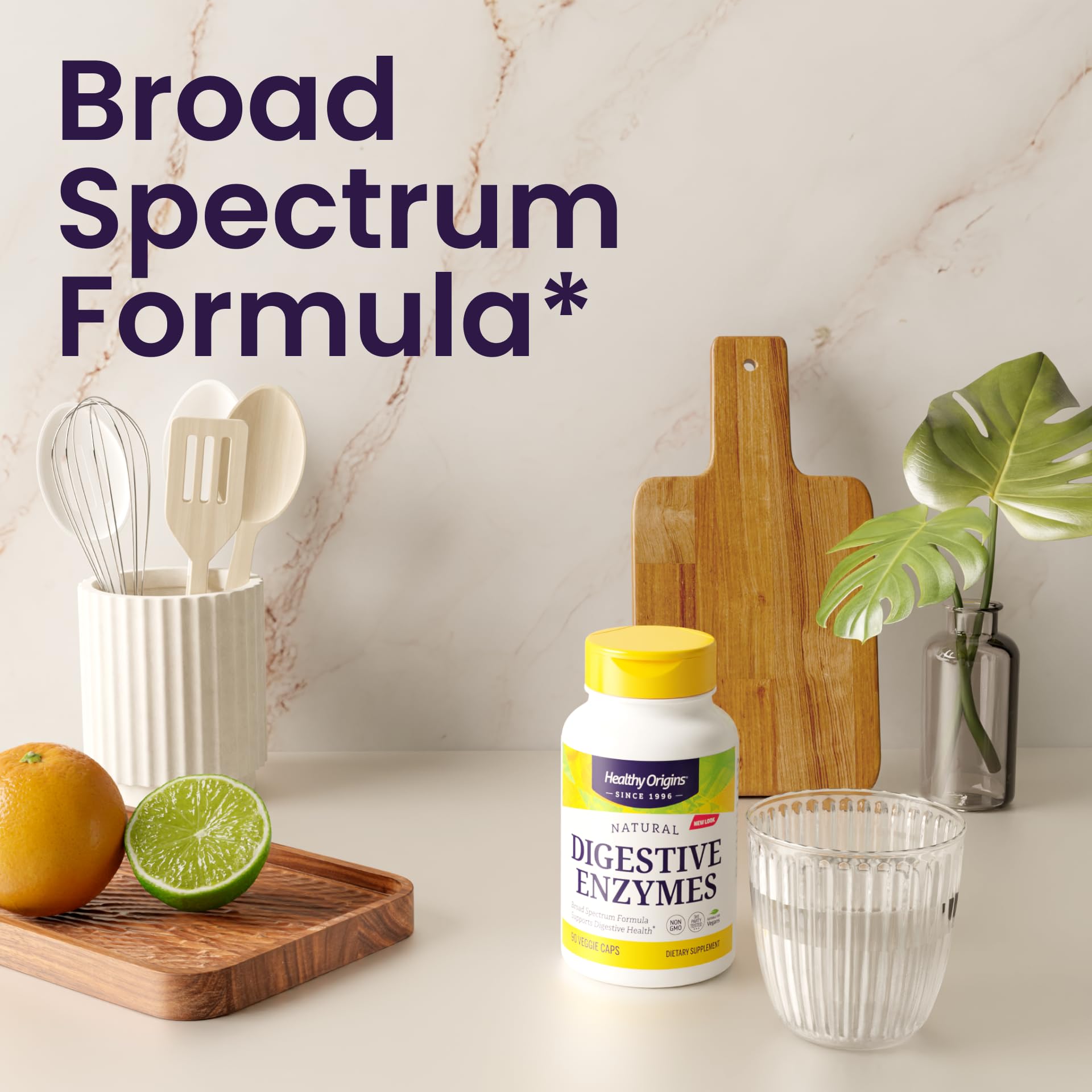Healthy Origins Digestive Enzymes, 90 Veggie Capsules - Broad Spectrum, Multi-Enzyme Blend with Protease, Amylase & Lipase - Supports GI Comfort, - Maple Wellness Supplements