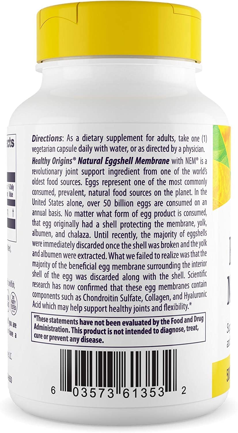 Healthy Origins Eggshell Membrane (NEM), 500 mg - Natural Collagen and Joint Support - Maple Wellness Supplements