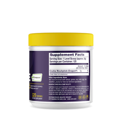 Healthy Origins® Performance Creatine with Creapure®, Unflavored Micronized Powder, Supports Muscle Function, Energy & Recovery, 21.2oz (600g), 120 Servings - Maple Wellness Supplements