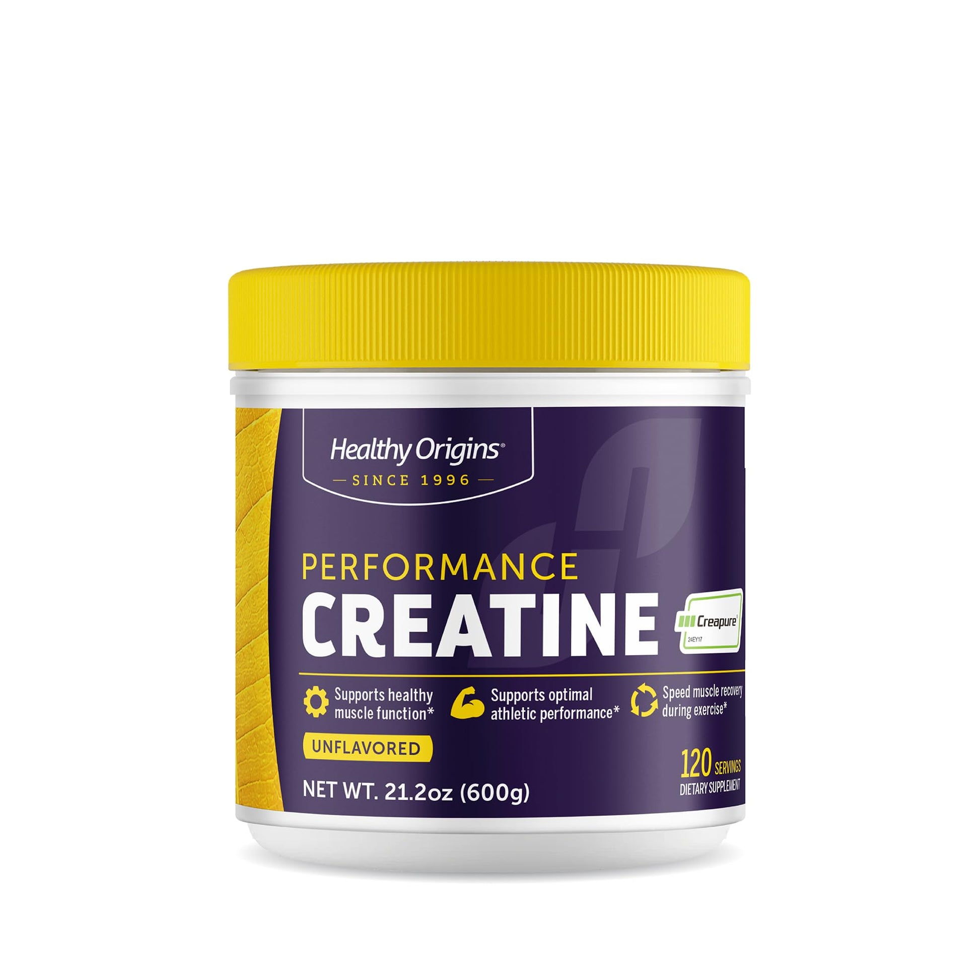 Healthy Origins® Performance Creatine with Creapure®, Unflavored Micronized Powder, Supports Muscle Function, Energy & Recovery, 21.2oz (600g), 120 Servings - Maple Wellness Supplements