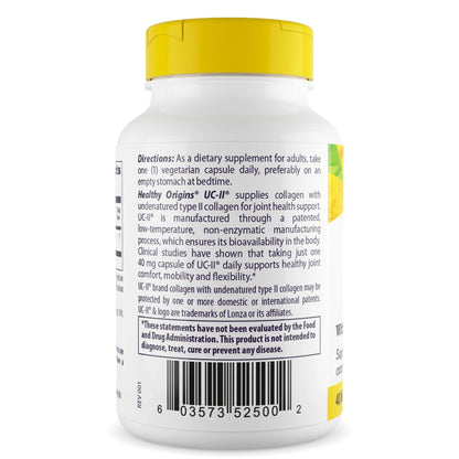 Healthy Origins UC-II 40 mg (Undenatured Type II Collagen, Non-GMO, Gluten Free, Joint Support), 120 Veggie Caps - Maple Wellness Supplements