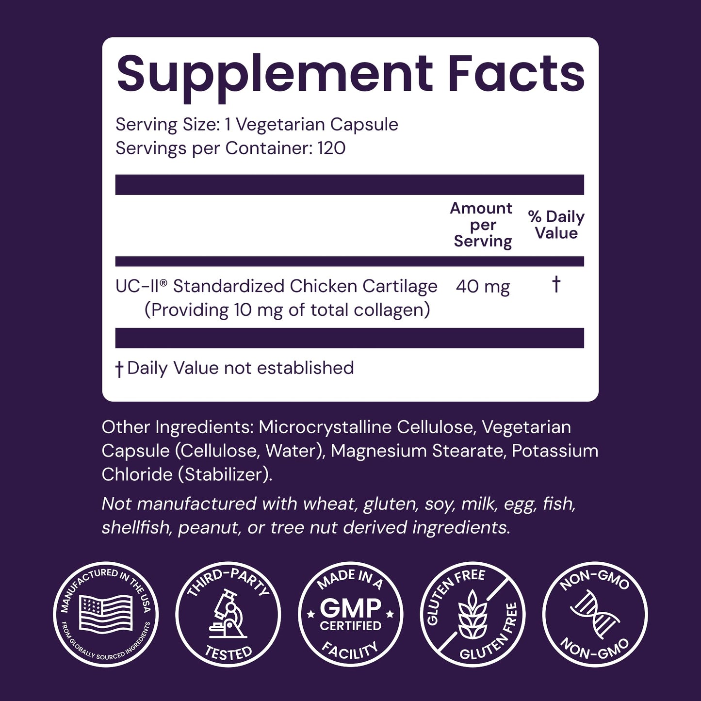 Healthy Origins UC-II 40 mg (Undenatured Type II Collagen, Non-GMO, Gluten Free, Joint Support), 120 Veggie Caps - Maple Wellness Supplements